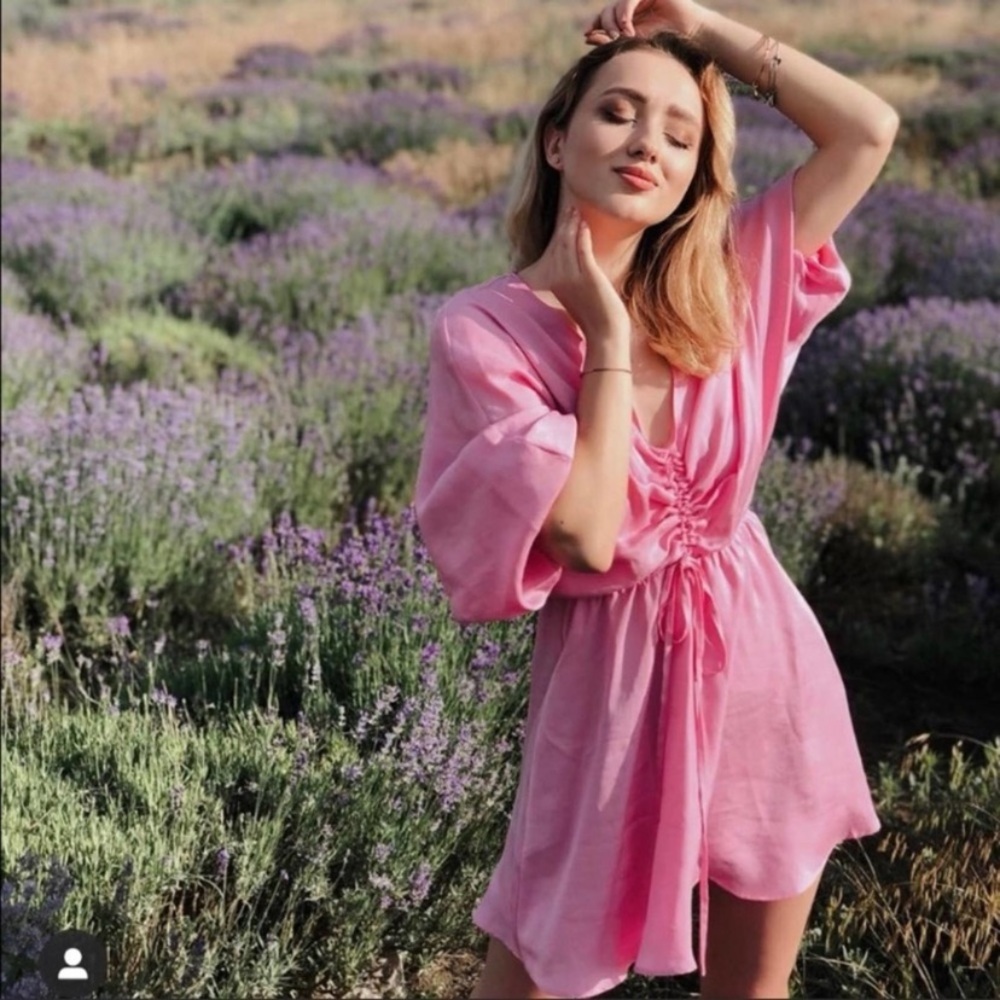 Zara Pink Ruched Front Dress 3/4 Sleeve Mini Pink